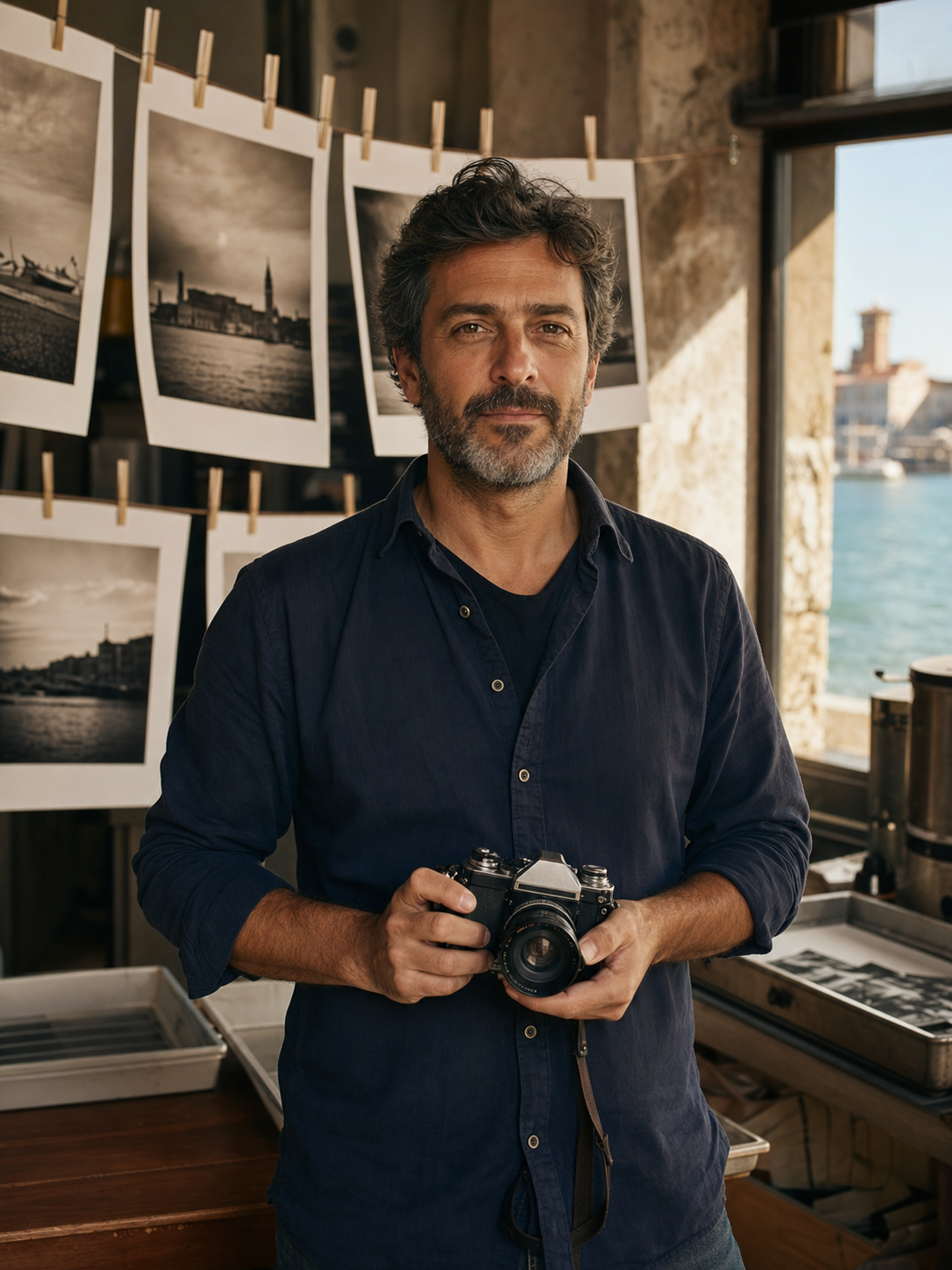 Simone Greco al lavoro nel proprio studio fotografico a Livorno